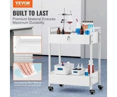 Nerūdijančio plieno laboratorinis vežimėlis, 2 aukštų vežimėlis su stalčiais, riedantis medicininis vežimėlis ligoninei, odontologijai, salonui, grožiui