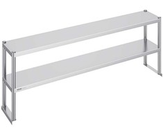 Nerūdijančio plieno lentyna virš stalo, 2 aukštų, 120 x 60 cm, komercinė virtuvės gamybos stalas, tvirta, nerūdijančio plieno stelažas, maisto ruošimo stalas