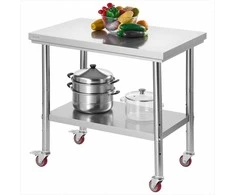 Nerūdijančio plieno maisto ruošimo stalas su ratais, reguliuojama lentyna, komercinei virtuvei restoranui viešbučiui garažui, 90 x 60 cm virtuvinis stalas, darbo stalas, metalinis baldų paviršius