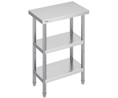 Nerūdijančio plieno maisto ruošimo stalas, 3 aukštų, reguliuojama lentyna, 356 x 610 x 864 mm, komercinei virtuvei, darbo stalas, virtuvės stalas