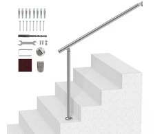 Nerūdijančio plieno turėklas lauko laiptams, 100 cm ilgio, reguliuojamo kampo turėklas, sidabrinis laiptų turėklas, verandos turėklas