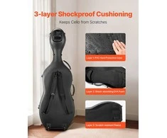Nešiojamas anglies pluošto 4/4 violončelės dėklas, lengvas violončelės krepšys kelionėms, violončelės dėklas aksesuarams