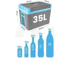 Nešiojamas šaldytuvas, 35 litrų talpa, 12V/230V, šaldytuvas ir šildytuvas, kempingo šaldytuvas, kelioninis šaldymo dėžė