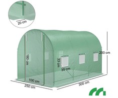 Pakaitinis dangtis sodo tuneliui, šiltnamio plėvelė, 7.5 kvadratiniai metrai, 2.5x3x2m, UV apsauga, žalia