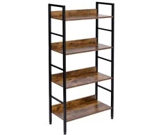 Palėpės stiliaus biuro lentyna VARBERG RUSTIC, juoda/sendinto ąžuolo, 4 aukštų knygų spinta, vintažinė lentynų sistema, retro bibliotekos baldai, senovinė ekspozicinė lentyna (Ekspozicinė prekė)