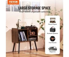 Patefono stovas, vinilinėms plokštelėms, reguliuojamo aukščio, vintažinė spintelė, plokštelių laikymo blokas, medinis patefono staliukas, 100 albumų talpa