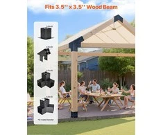 Pavėsinės rinkinys, smailiastogio stogo laikikliai 92 x 92 mm sijoms, 14 dalių komplektas su stulpų pagrindais ir kraigo laikikliais, lauko pavėsinės stoginės montavimo rinkinys