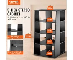 Penkių pakopų AV stovas, medinė lentyna, reguliuojamas bokštas, juodo ąžuolo pramogų centras, stereo aparatūros stovas, garso/vaizdo spintelė, TV stovas