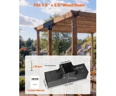 Pergola laikiklių rinkinys 2 vnt. 92 mm medinėms sijoms, T formos anglinio plieno jungtys, lauko sodo pavėsinės furnitūra, pavėsinės montavimo elementai