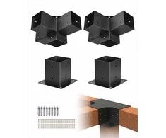 Pergolės laikiklių rinkinys, 92 x 92 mm vidinis dydis, tvirtas 4 krypčių kampinis laikiklis medinėms sijoms, lengvas montavimas pavėsinėms ir terasoms, stulpų pagrindo komplektas
