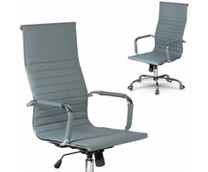 Pilka biuro kėdė, modernaus dizaino, ergonomiška pasukama kėdė, reguliuojamo aukščio, patogus sėdėjimas
