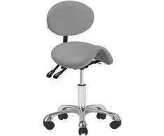 Pilka kosmetologinė kėdė, reguliuojamas aukštis, su atlošu, kėdė su ratukais grožio procedūroms, patogi salono kėdė