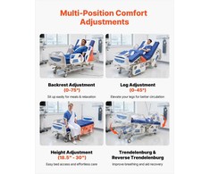 Pilnai elektrinė ligoninės lova namams ir klinikai su Trendelenburgo padėtimi, centrinė užrakto sistema, elektrinė medicininė lova, 250kg keliamoji galia, slaugos lova