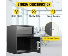 Pinigų įdėjimo seifas su elektroniniu užraktu, juodas, namams, viešbučiams, biurams, seifas pinigams, dokumentų saugykla