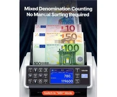 Pinigų skaičiavimo mašina, mišrių nominalų banknotų skaičiuotuvas su padirbtų pinigų aptikimu, kelių valiutų palaikymas, išorinis ekranas, banknotų skaičiavimo aparatas