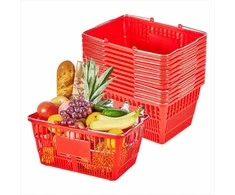 Pirkinių krepšeliai parduotuvėms, sudedami PE plastiko krepšiai su metalinėmis rankenomis, tankus tinklas, 21L raudoni mažmeninės prekybos krepšeliai, 12 vnt. rinkinys