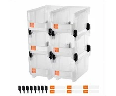 Plastikinės sukraunamos laikymo dėžės organizavimui, skaidrios su atviru priekiu, 6 vienetų rinkinys, dėžės spintai, garažui, biurui, sandėliavimo talpos