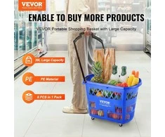 Plastikinis pirkinių krepšys su ratukais, 39 l, tvirtas, nešiojamas, maisto produktams, vežimėlis