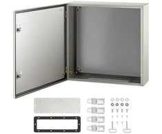 Plieninė elektros dėžutė 60x60x20 cm, IP66, lauko/vidaus, hermetiška, NEMA 4X, su montavimo plokšte, metalinė paskirstymo dėžė