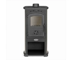 Plieninė laisvai pastatoma malkinė krosnelė, su ketaus kaitviete, 12 kW, namų šildymui, efektyvi malkinė krosnelė, ekologiškas židinys