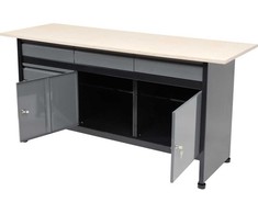Plieninis darbastalis, tvirtas dirbtuvių stalas, įrankių laikymo spintelė, 1700 x 600mm darbastalis, garažo darbo vieta, faneros stalviršis