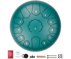 Plieninis liežuvio būgnas 30.5 cm, 13 natų, C-dur, žalias rankinis būgnas, lauko, lietaus, meditacijos