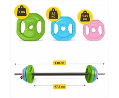 4Fizjo Plieninis štangos rinkinys, 20 kg, namų sporto salei, viso kūno treniruotėms, reguliuojami svoriai