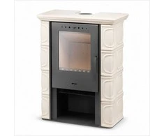 Plytelėmis dengtas židinys, namų šildymui, efektyvus medienos deginimas, 10 kW šilumos išeiga, ekologinio dizaino židinys