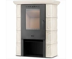 Plytelėmis dengtas židinys, namų šildymui, efektyvus medienos deginimas, 10 kW šilumos išeiga, ekologinio dizaino židinys