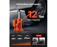Pneumatinis hidraulinis butelio tipo keltuvas, 12 tonų sunkiasvoris rankinis automobilinis keltuvas, visureigiams ir sunkvežimiams, 265-505 mm kėlimo diapazonas, oranžinis hidraulinis domkratas, serviso įranga