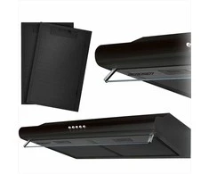 Po spintelės montuojamas gartraukis, 50 cm pločio, juodos apdailos, efektyvi virtuvės ventiliacija, modernus gartraukis