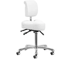 Podologijos kėdė, balta estetinė kėdė grožio salonams, reguliuojamas aukštis, pasukama kėdė su atlošu, ergonomiškas sėdėjimas profesionalams