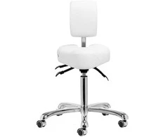 Podologijos kėdė, balta estetinė kėdė grožio salonams, reguliuojamas aukštis, pasukama kėdė su atlošu, ergonomiškas sėdėjimas profesionalams