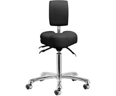 Podologinė kėdė, juoda reguliuojama kėdė grožio procedūroms, ergonomiškas atlošas, pasukama kėdė profesionalams, patogi sėdynė klinikoms