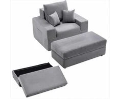 Poilsio krėslas, didelis velvetinis skaitymo fotelis su pagalvėlėmis, gilus minkštas baldas svetainei ir miegamajam, pilkas vidaus gultas, minkštas fotelis