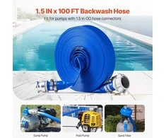Priešsrovės plovimo žarna 38.10 mm x 30.48 m, su visomis jungtimis, aukštos kokybės, mėlyna PVC žarna