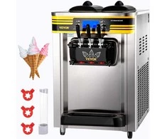 Profesionalus ledų gaminimo aparatas 22-30L, 2350W, 2x6L talpyklos, 2L cilindras, LCD ekranas, minkštų ledų aparatas, šaldyto jogurto mašina restoranui, sidabrinis, užkandžių barui