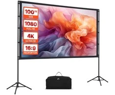 Projektorius Projektoriaus ekranas su stovu, 254 cm nešiojamas projekcinis ekranas, 160 laipsnių platus kampas, 4K HD lauko kino ekranas