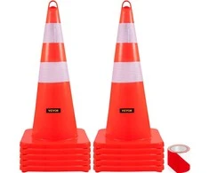 VEVOR PVC kūgiai 28 cm, atšvaitai, 10 vnt. - eismo, statybų, parkavimo saugumui