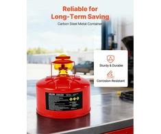 Raudonas saugus degalų kanistras 9.5 l benzino laikymui, sandarus savaime užsidarantis dangtelis, nerūdijančio plieno liepsnos slopintuvas, ergonomiška rankena, nešiojama kuro talpykla, metalinis bakas