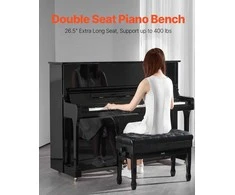 Reguliuojamas pianino suoliukas su daiktadėže, paminkštinta pianino kėdė, medinė pianino sėdynė muzikantams, su natų saugykla, reguliuojamo aukščio suoliukas