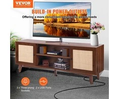 Rotango TV Staliukas 191 cm Televizoriui, Riešuto Spalvos TV Spintelė, Boho TV Staliukas, Medinė TV Konsolė