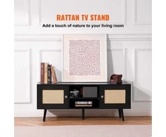 Rotango TV staliukas, boho stiliaus, su reguliuojamomis lentynomis, svetainei