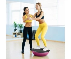4Fizjo Rožinis pusiausvyros pusinis kamuolys su virvėmis, pusiausvyros lenta fitnesui, reabilitacijai ir pagrindinių raumenų stiprinimo treniruotėms, stabilumo pratimo kamuolys