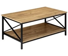 Rustiškas kavos staliukas, 100 cm, juodas/rudas, vintažinio stiliaus, stabilus plieno rėmas, retro kavos staliukas, svetainės staliukas