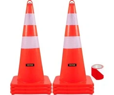 Saugos kūgiai 6 vnt. 73 cm PVC oranžiniai statybiniai eismo kūgiai su 2 atšvaitais, svertiniu pagrindu, automobilių stovėjimo aikštelėms, keliams
