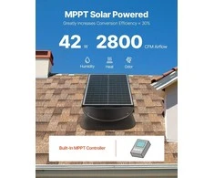 Saulės energija varomas palėpės ventiliatorius, 42W, su termostatu, nuotoliniu valdymu, aliuminio lydinio, juodas, 2800 CFM, stogo ventiliatorius, palėpės aušinimo ventiliator