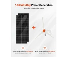 Saulės ir vėjo energijos rinkinys 12V 400W: 2 vnt. 100W saulės kolektoriai, 200W vėjo turbina ir MPPT hibridinis valdiklis namams, kemperiams, valtims, autonominėms sistemoms
