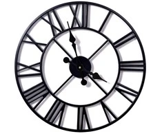 Sieninis laikrodis 50 cm, retro stiliaus, metalinis, juodas, tylus, vintažinis, senovinis, klasikinio dizaino