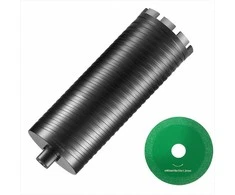 Šlapio ir sauso gręžimo deimantinė karūna plytoms ir betonui, su centruojančio grąžto adapteriu ir pjovimo disku, 101.6 mm skersmuo, 241.3 mm gręžimo gylis, lazeriu suvirinta deimantinė gręžimo karūna